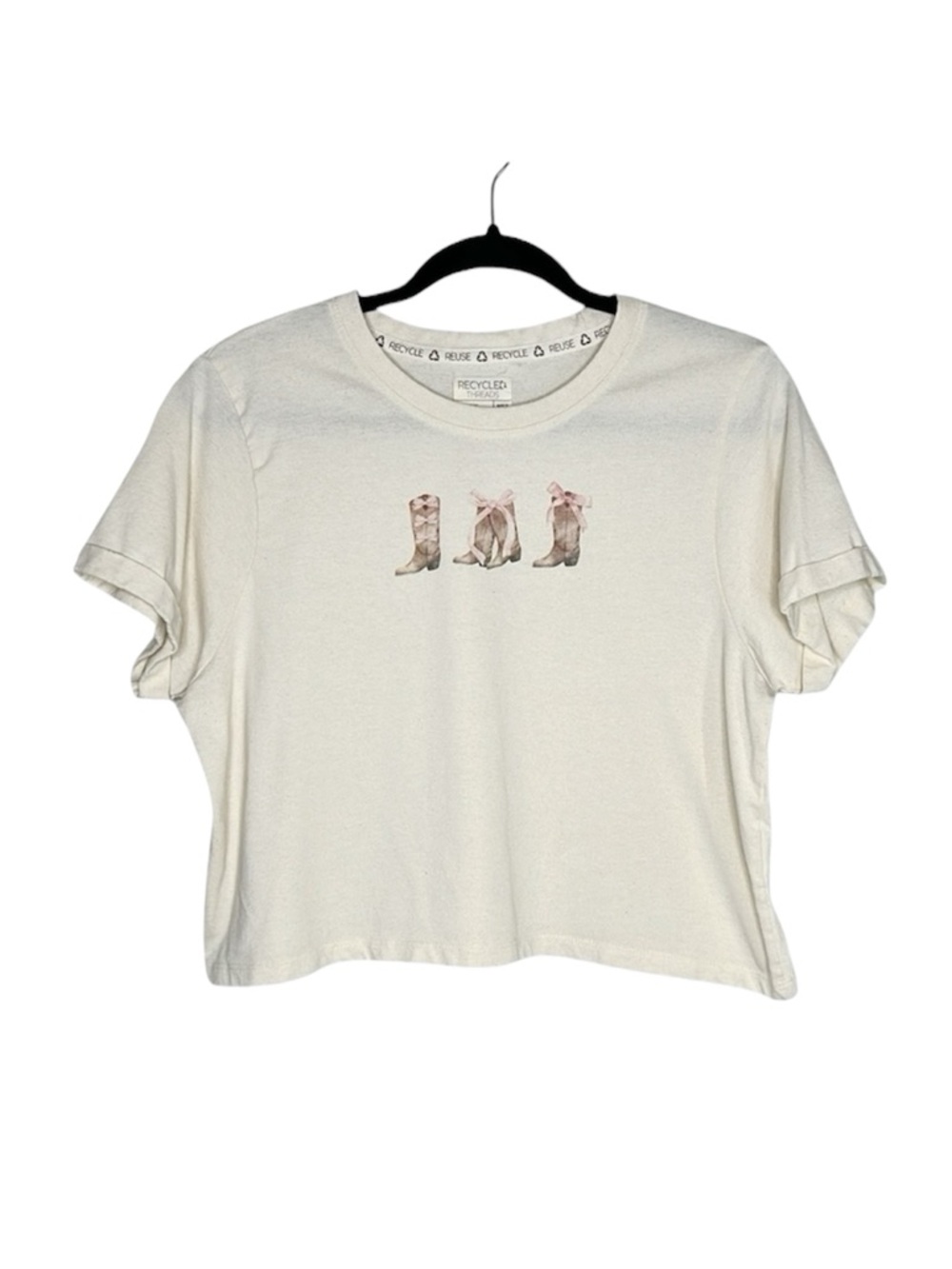 Cowboy Boots with Bows coquette graphic print cropped tee size Medium
